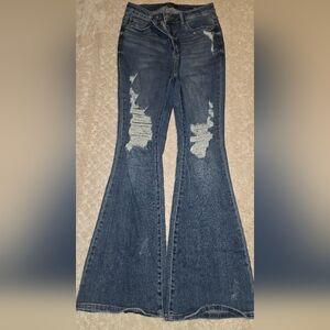 Judy Blue Dark Blue Distressed Flare Jeans